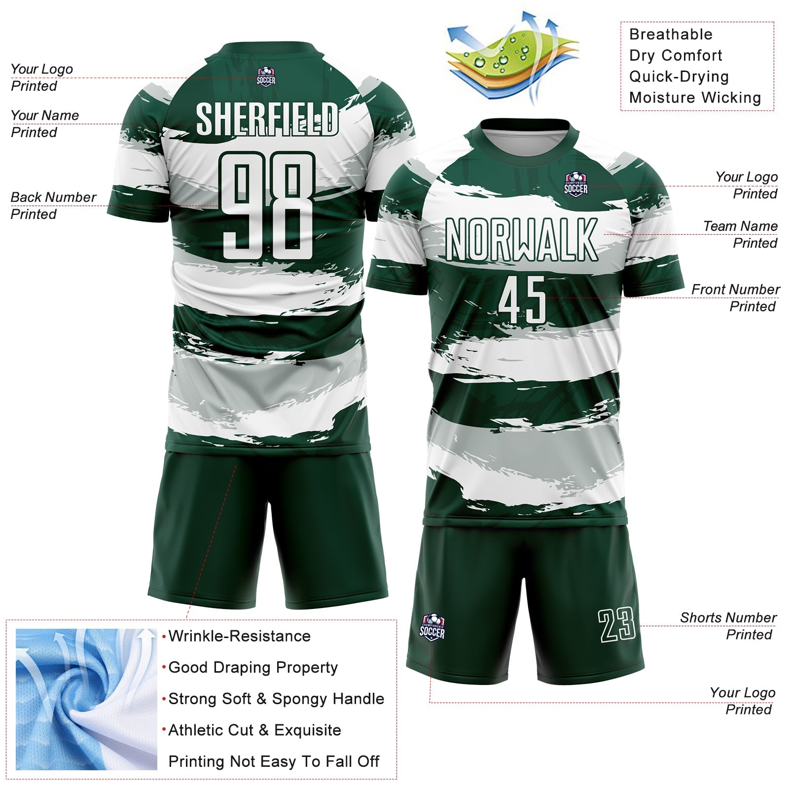 Custom Green White Sublimation Soccer Uniform Jersey - Sky-Custom