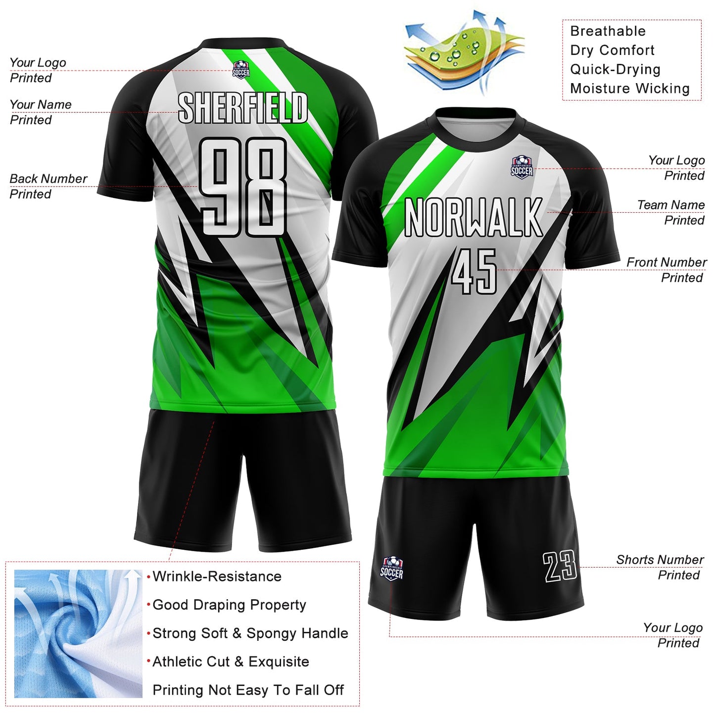 Custom Black White-Aurora Green Sublimation Soccer Uniform Jersey - Sky-Custom