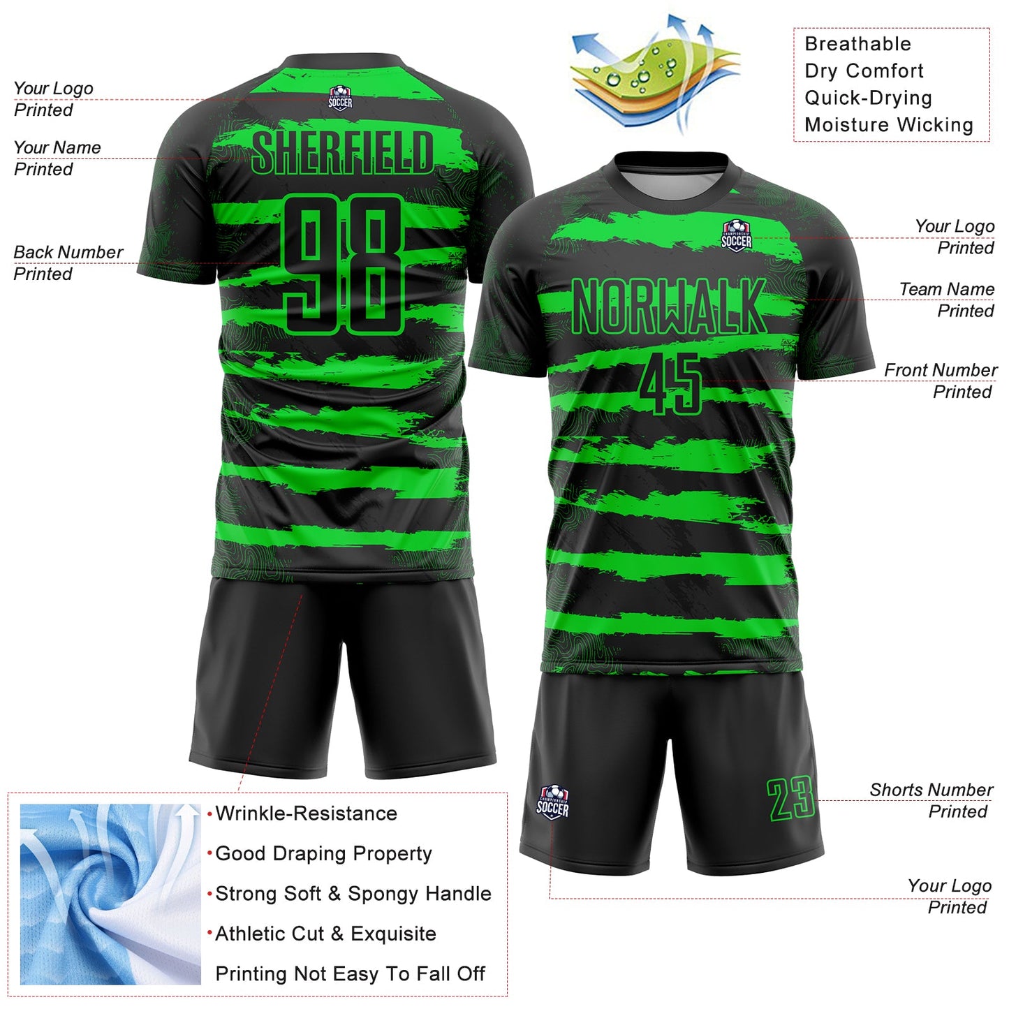 Custom Black Neon Green Sublimation Soccer Uniform Jersey - Sky-Custom