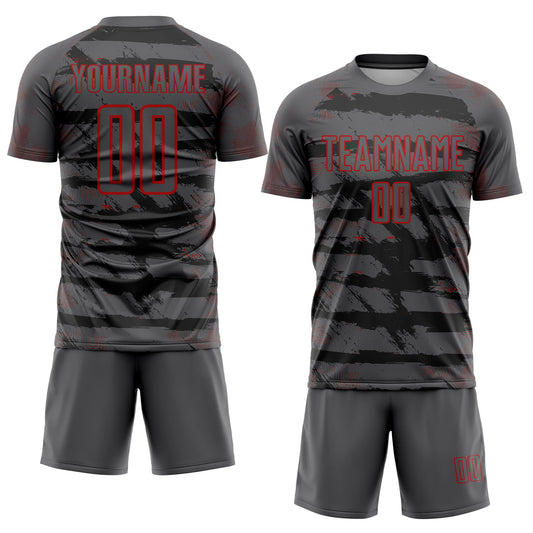 Custom Steel Gray Red Sublimation Soccer Uniform Jersey - Sky-Custom