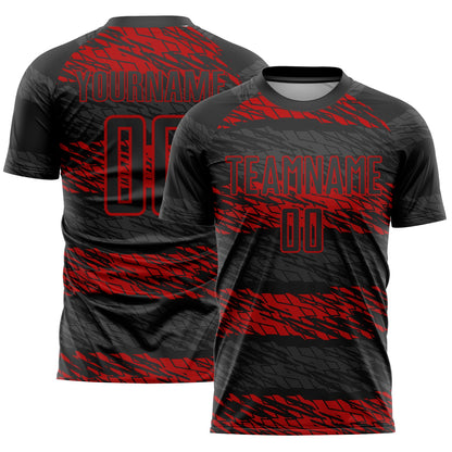 Custom Black Red Sublimation Soccer Uniform Jersey - Sky-Custom