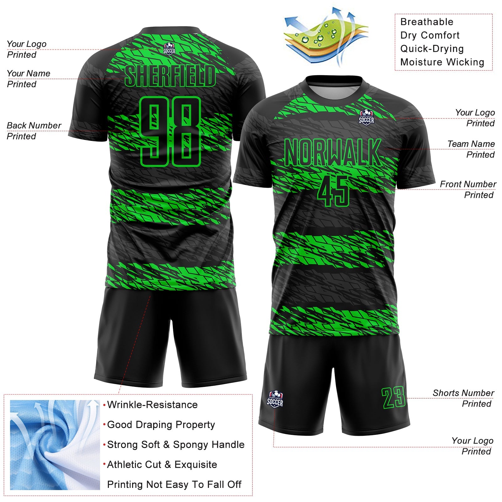 Custom Black Neon Green Sublimation Soccer Uniform Jersey - Sky-Custom
