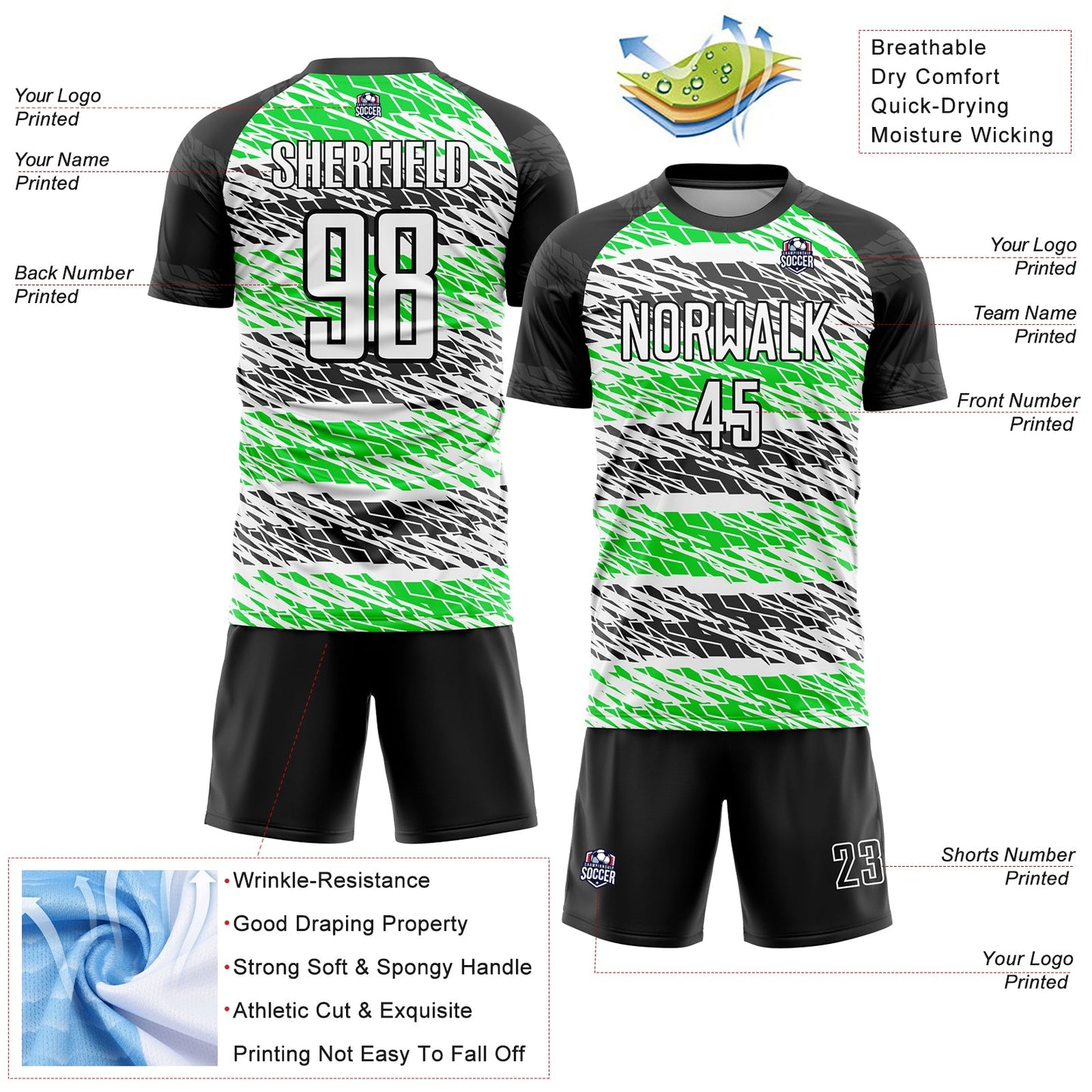 Custom Black White-Neon Green Sublimation Soccer Uniform Jersey - Sky-Custom