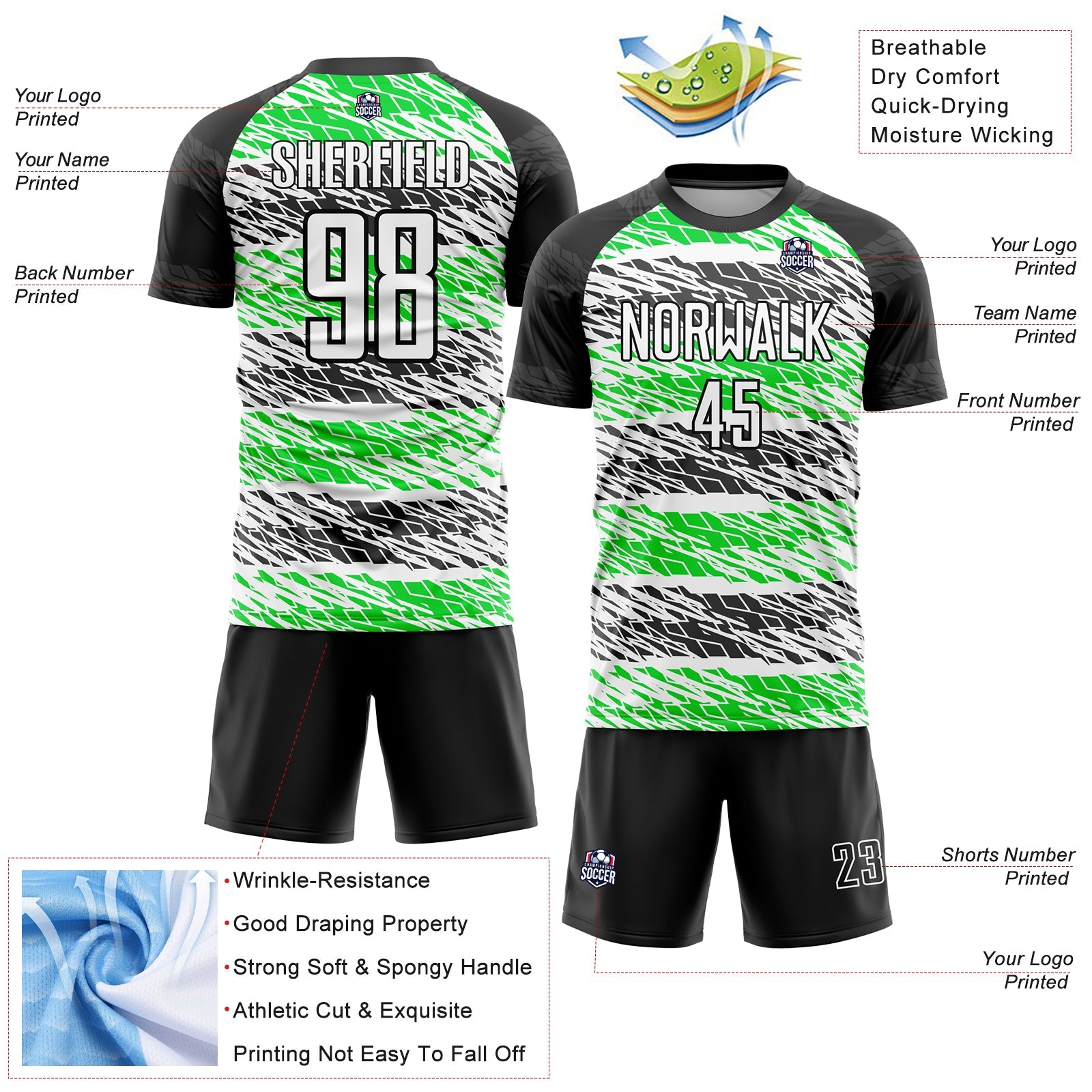 Custom Black White-Neon Green Sublimation Soccer Uniform Jersey - Sky-Custom