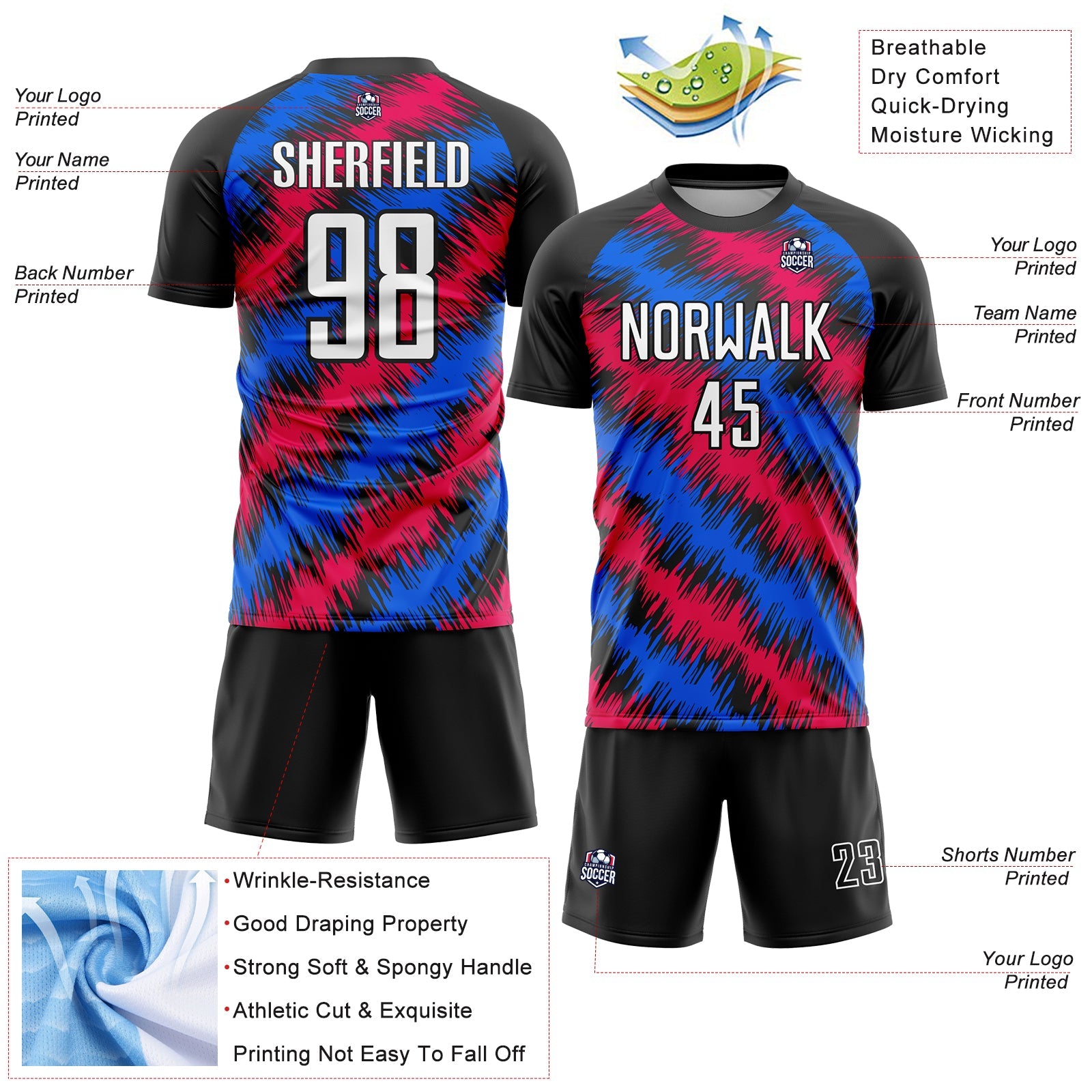 Custom Black Red-Royal Sublimation Soccer Uniform Jersey - Sky-Custom