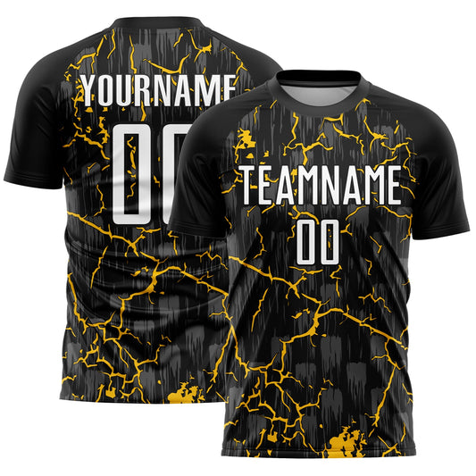 Custom Black White-Yellow Lightning Sublimation Soccer Uniform Jersey - Sky-Custom