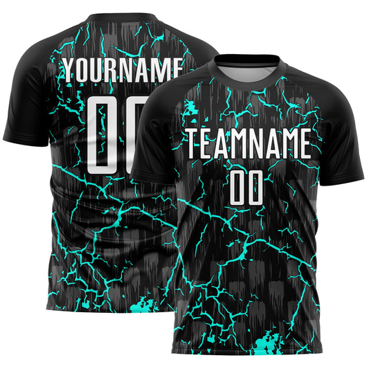 Custom Black White-Aqua Lightning Sublimation Soccer Uniform Jersey - Sky-Custom