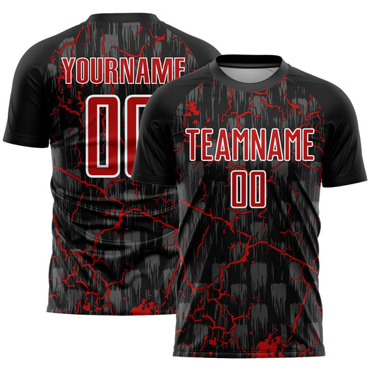 Custom Black Red-White Lightning Sublimation Soccer Uniform Jersey - Sky-Custom