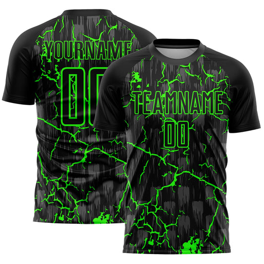 Custom Black Neon Green Lightning Sublimation Soccer Uniform Jersey - Sky-Custom