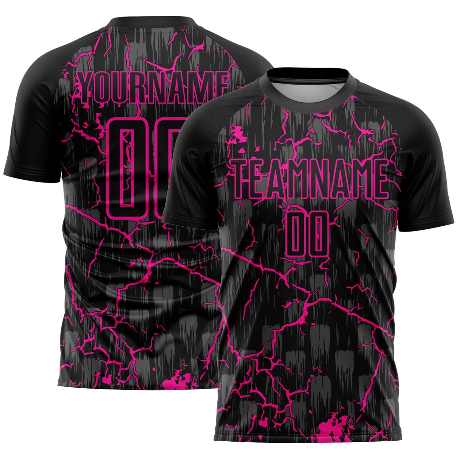 Custom Black Deep Pink Lightning Sublimation Soccer Uniform Jersey - Sky-Custom