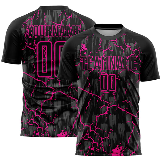 Custom Black Deep Pink Lightning Sublimation Soccer Uniform Jersey - Sky-Custom