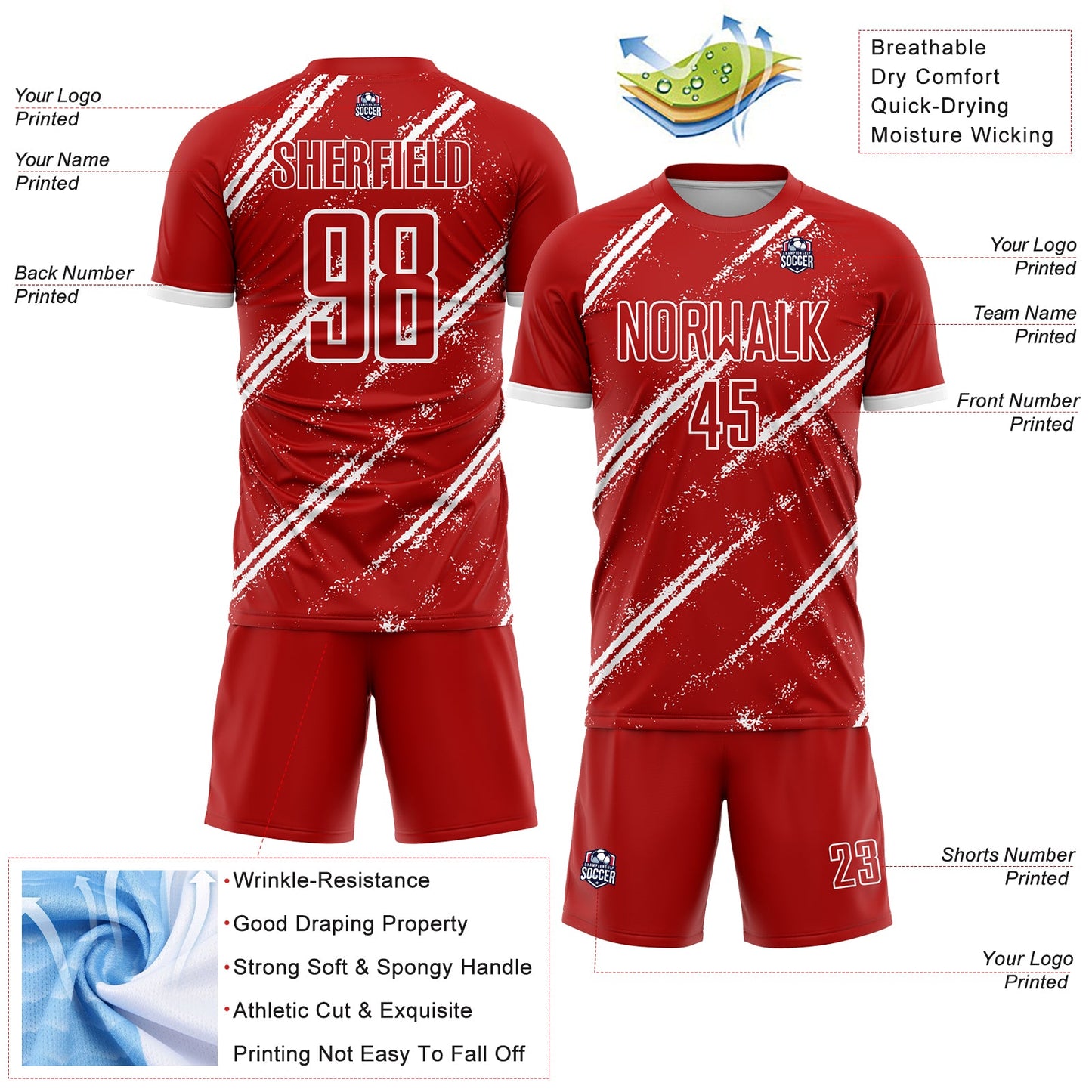 Custom Red White Sublimation Soccer Uniform Jersey - Sky-Custom