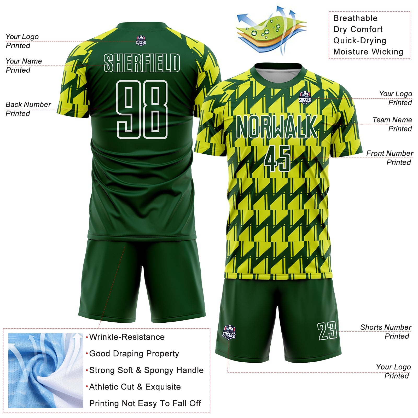 Custom Green Neon Yellow-White Sublimation Soccer Uniform Jersey - Sky-Custom