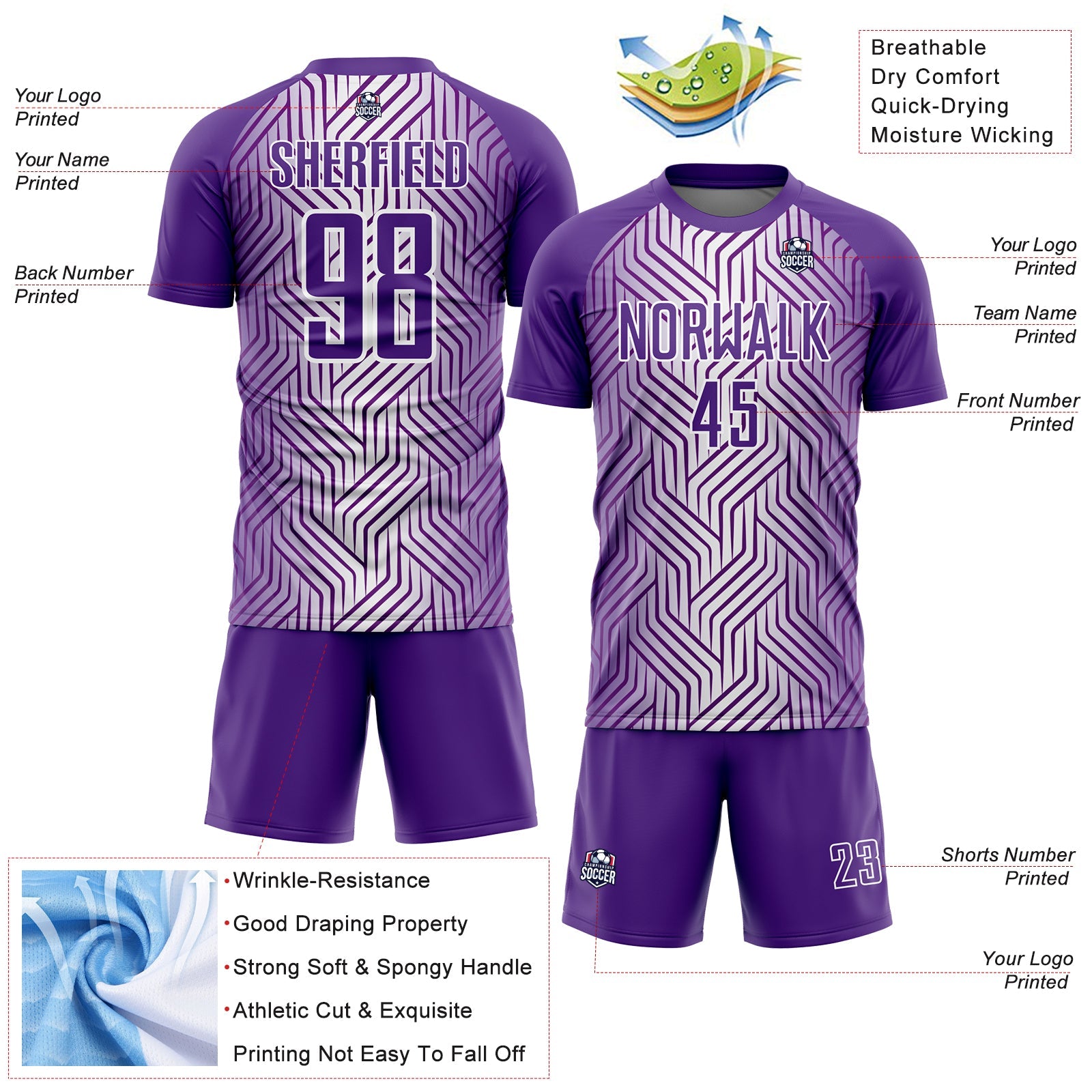 Custom Purple White Lines Sublimation Soccer Uniform Jersey - Sky-Custom