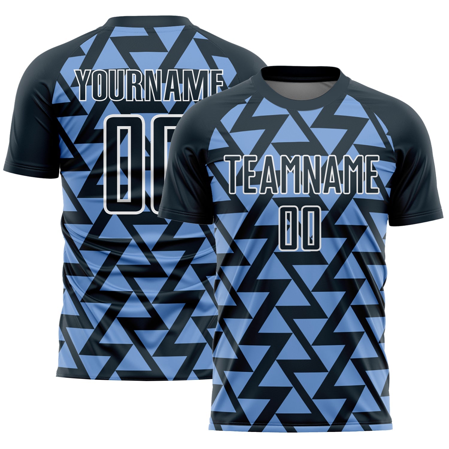 Custom Navy Light Blue-White Abstract Geometric Triangles Sublimation Soccer Uniform Jersey - Sky-Custom