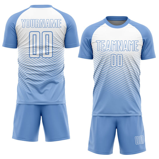 Custom Light Blue White Lines Sublimation Soccer Uniform Jersey - Sky-Custom