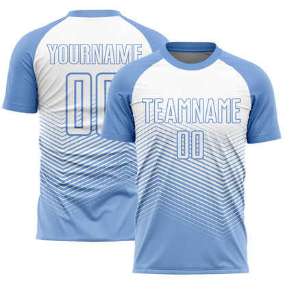 Custom Light Blue White Lines Sublimation Soccer Uniform Jersey - Sky-Custom