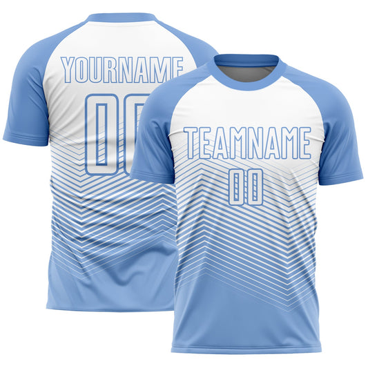 Custom Light Blue White Lines Sublimation Soccer Uniform Jersey - Sky-Custom