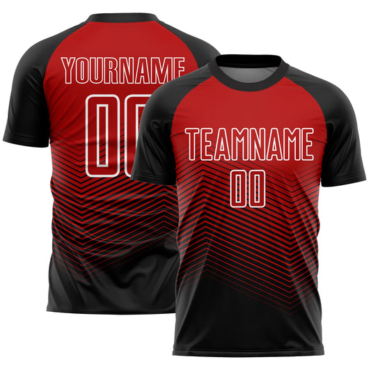 Custom Black Red-White Lines Sublimation Soccer Uniform Jersey - Sky-Custom