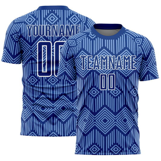 Custom Royal Light Blue-White Abstract Geometric Shapes Sublimation Soccer Uniform Jersey - Sky-Custom