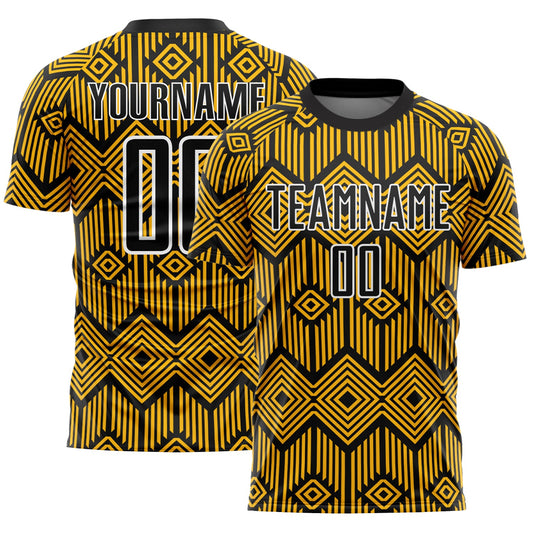 Custom Gold Black-White Abstract Geometric Shapes Sublimation Soccer Uniform Jersey - Sky-Custom