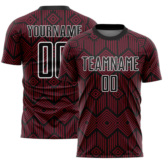 Custom Crimson Black-White Abstract Geometric Shapes Sublimation Soccer Uniform Jersey - Sky-Custom