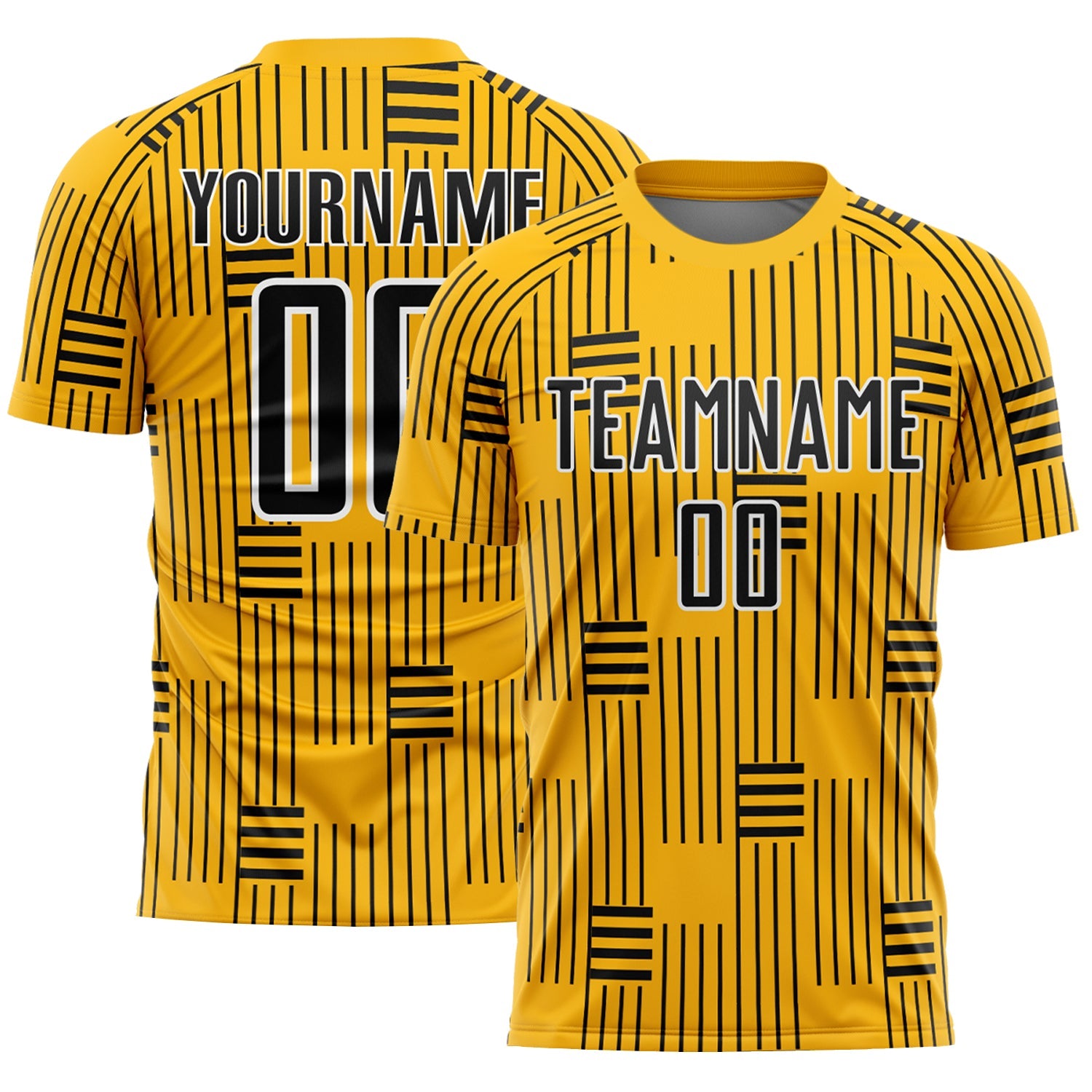 Custom Gold Black-White Lines Sublimation Soccer Uniform Jersey - Sky-Custom