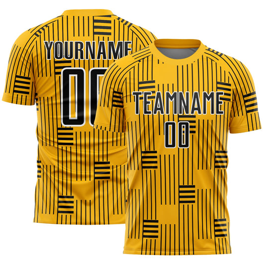 Custom Gold Black-White Lines Sublimation Soccer Uniform Jersey - Sky-Custom