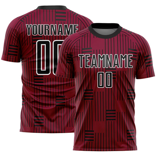 Custom Maroon Black-White Lines Sublimation Soccer Uniform Jersey - Sky-Custom
