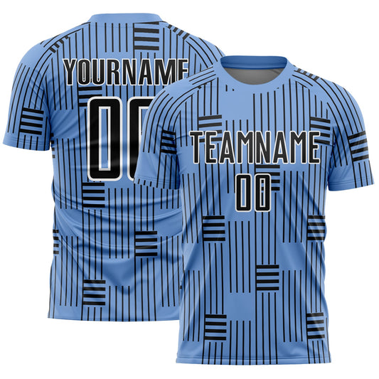 Custom Light Blue Black-White Lines Sublimation Soccer Uniform Jersey - Sky-Custom