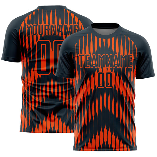 Custom Navy Orange Abstract Triangle Sublimation Soccer Uniform Jersey - Sky-Custom