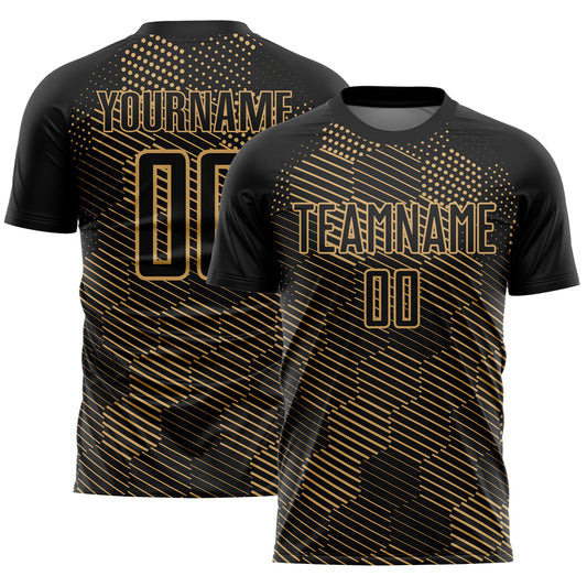 Custom Black Old Gold Abstract Hexagon Sublimation Soccer Uniform Jersey - Sky-Custom