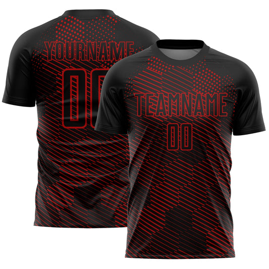 Custom Black Red Abstract Hexagon Sublimation Soccer Uniform Jersey - Sky-Custom
