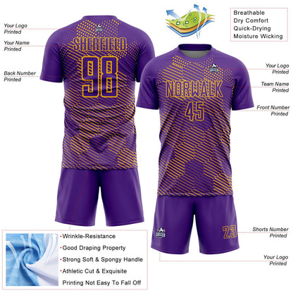 Custom Purple Gold Abstract Hexagon Sublimation Soccer Uniform Jersey - Sky-Custom