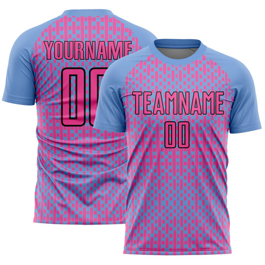 Custom Light Blue Pink-Black Abstract Geometric Shapes Sublimation Soccer Uniform Jersey - Sky-Custom