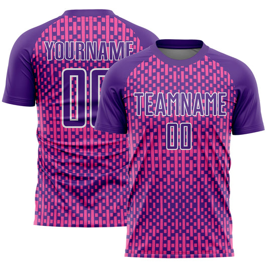 Custom Purple Pink-White Abstract Geometric Shapes Sublimation Soccer Uniform Jersey - Sky-Custom