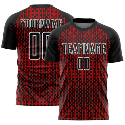 Custom Black Red-White Abstract Geometric Shapes Sublimation Soccer Uniform Jersey - Sky-Custom