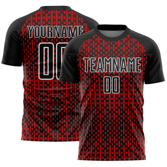 Custom Black Red-White Abstract Geometric Shapes Sublimation Soccer Uniform Jersey - Sky-Custom