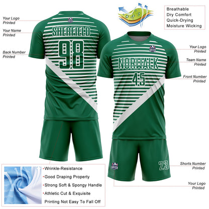 Custom Kelly Green White Stripes Sublimation Soccer Uniform Jersey - Sky-Custom
