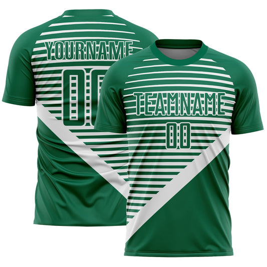 Custom Kelly Green White Stripes Sublimation Soccer Uniform Jersey - Sky-Custom