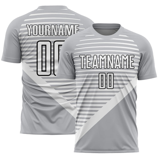 Custom Gray White-Black Stripes Sublimation Soccer Uniform Jersey - Sky-Custom