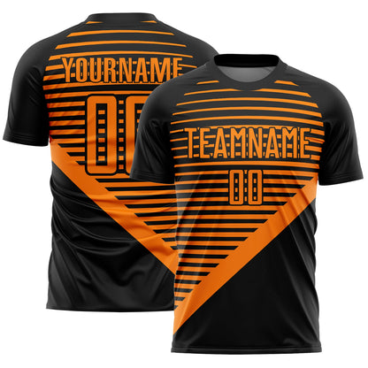 Custom Black Bay Orange Stripes Sublimation Soccer Uniform Jersey - Sky-Custom