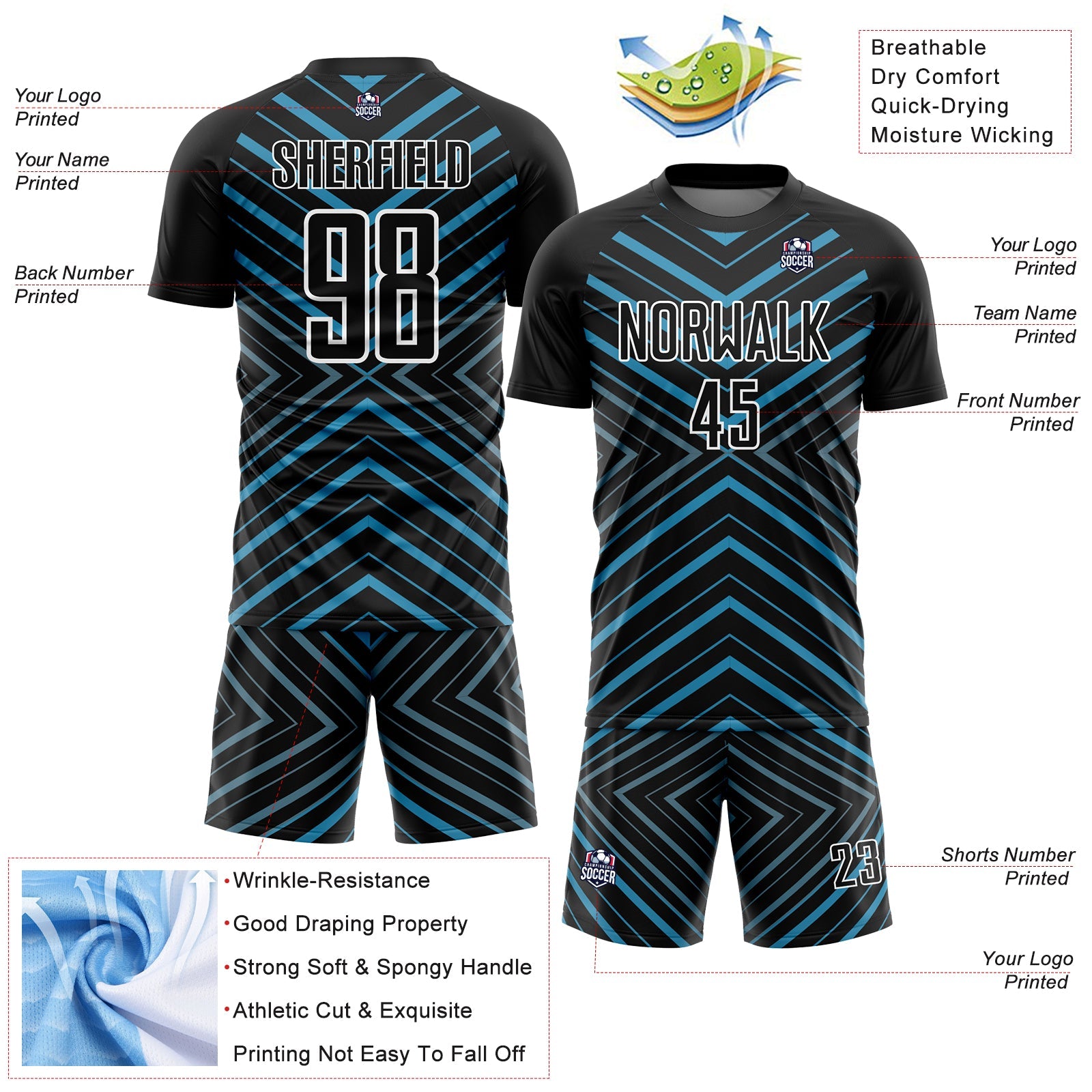 Custom Black Panther Blue-White Stripes Sublimation Soccer Uniform Jersey - Sky-Custom