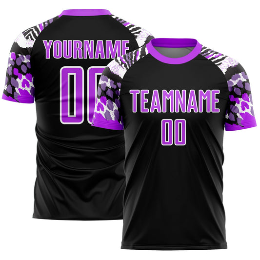 Custom Black Purple-White Animal Print Sublimation Soccer Uniform Jersey - Sky-Custom