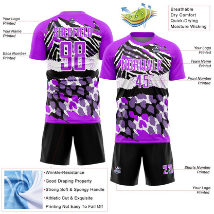 Custom Purple Black-White Animal Print Sublimation Soccer Uniform Jersey - Sky-Custom