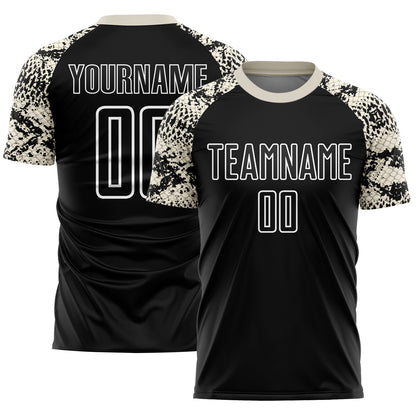 Custom Black Cream-White Snake Skin Sublimation Soccer Uniform Jersey - Sky-Custom
