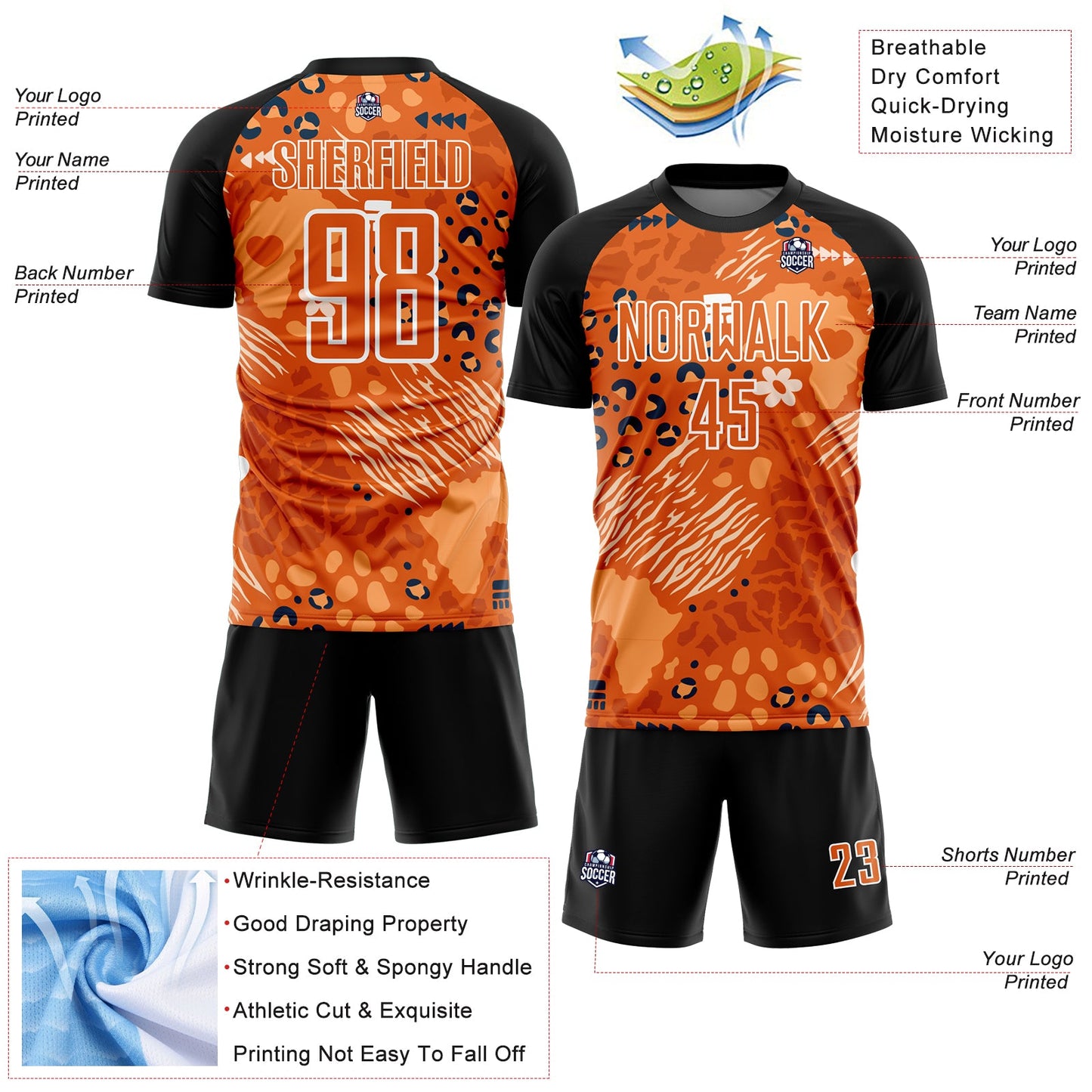Custom Orange Bay Orange-Black African Pattern Sublimation Soccer Uniform Jersey - Sky-Custom