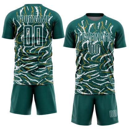 Custom Midnight Green White Curved And Wavy Lines Sublimation Soccer Uniform Jersey - Sky-Custom