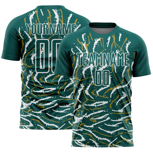 Custom Midnight Green White Curved And Wavy Lines Sublimation Soccer Uniform Jersey - Sky-Custom