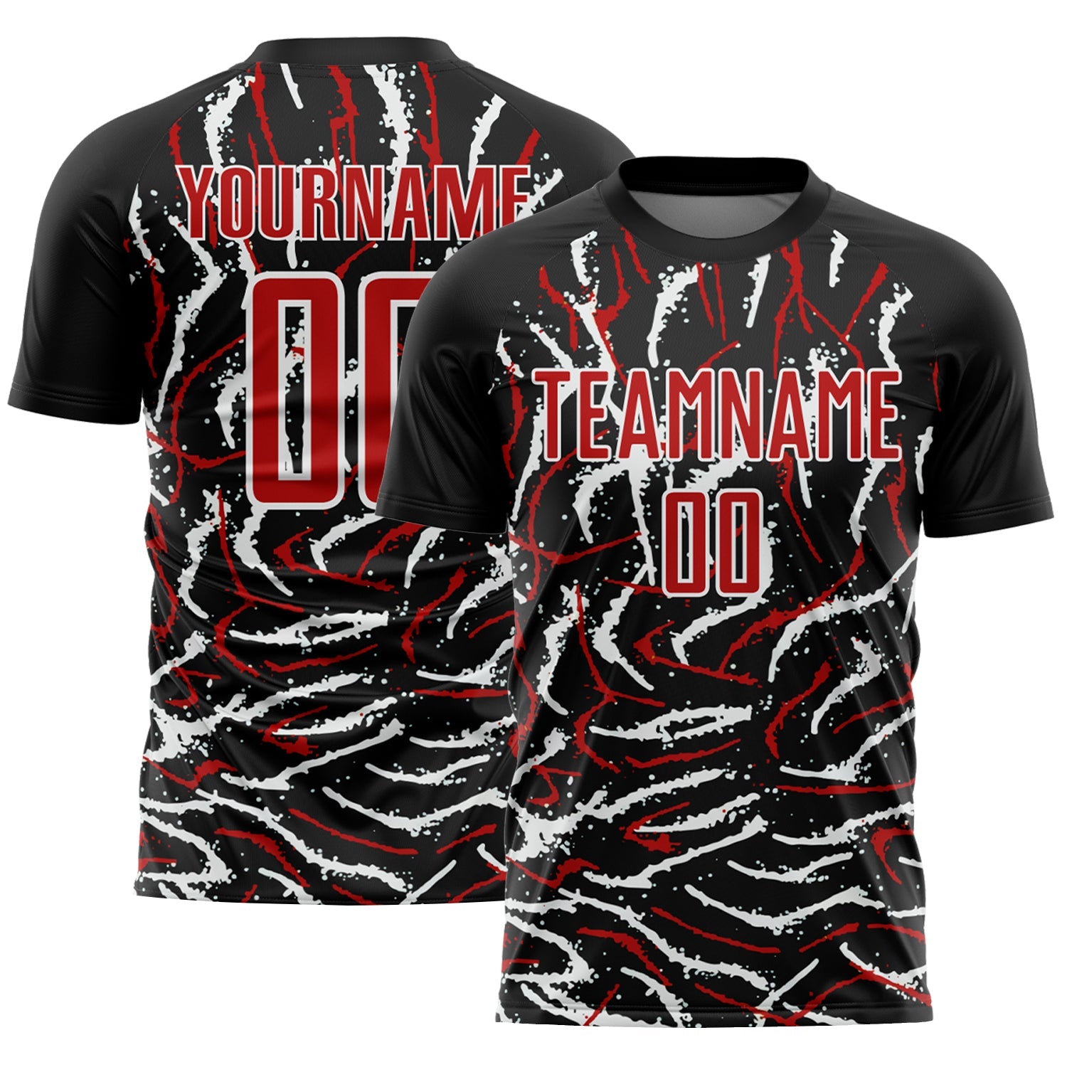 Custom Black Red-White Curved And Wavy Lines Sublimation Soccer Uniform Jersey - Sky-Custom